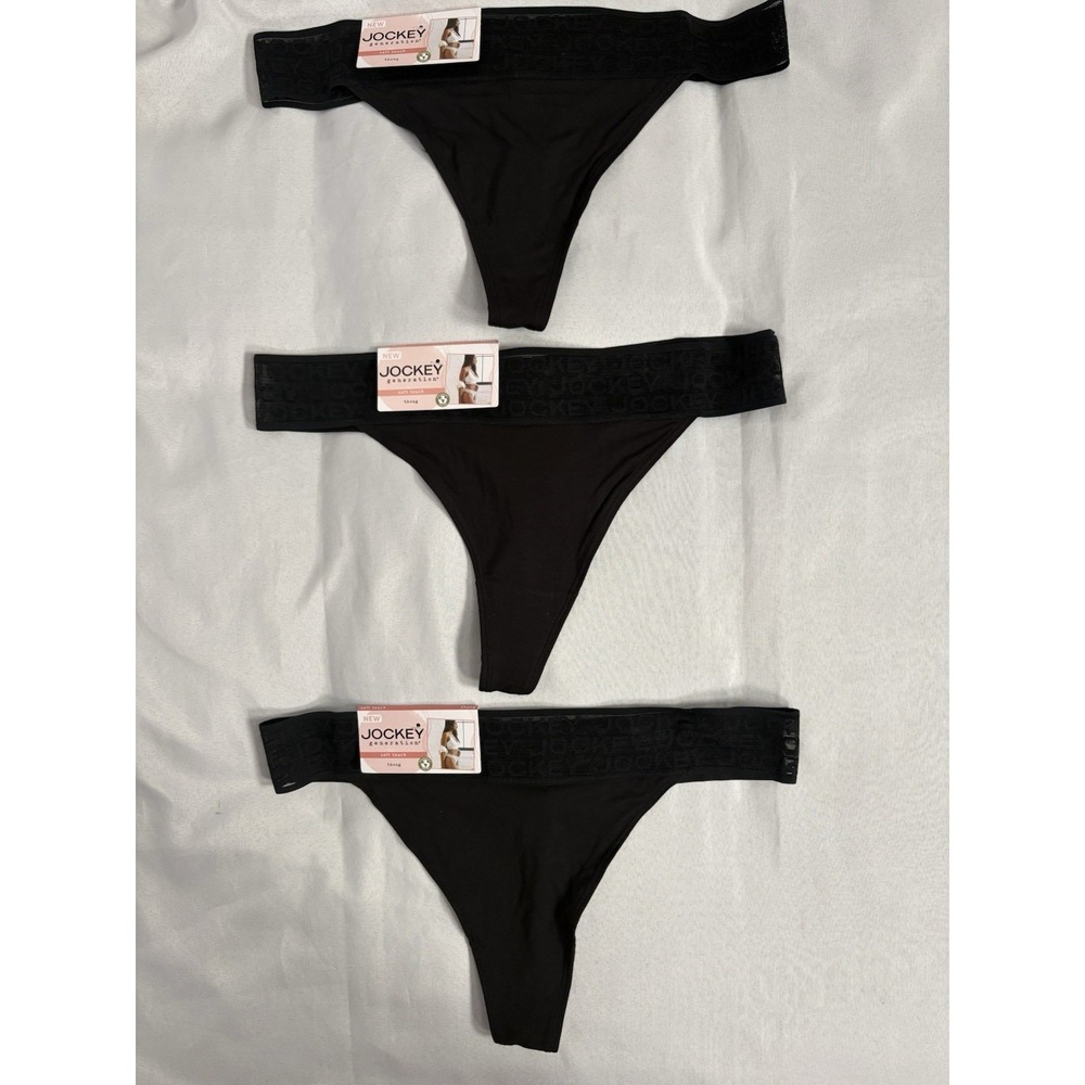 NEW Jockey Soft Touch Lace Thong Panties Women's Size Large 3 Pair Black Thong